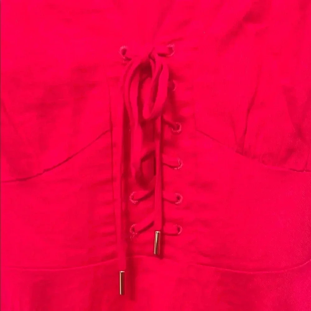 House of Harlow Pink Puff Sleeve Fit‎ Flare Linen Blend Dress Size 4 - Picture 4 of 11